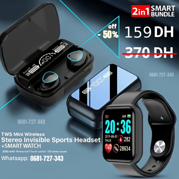 ساعة ذكية SMART D20 + سماعات بلوثوت M10